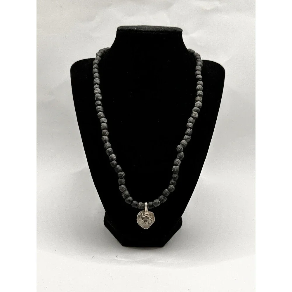 Natural Java Glass Beads Necklace Sterling Silver Thunderbird Pendant Artisan